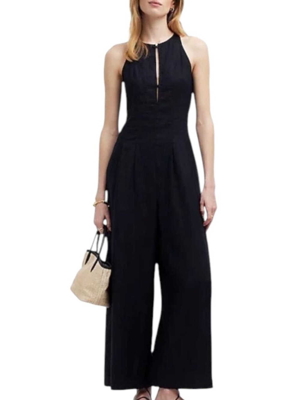 Madewell Linen Seamed Jumpsuit Romper Wide Leg Pleated Black 2 NWT